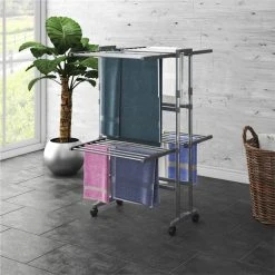 2-Tier Laundry Drying Rack With Wheels Silver 60x70x106 Cm