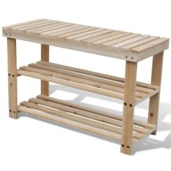 2-in-1 Shoe Rack With Bench Top Solid Fir Wood
