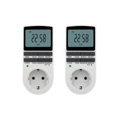 2PCS Digital Electric Timer Socket With 10 Configurable Programs, Large LCD Display, 3680W Back-Up Spare Battery - EU Plug