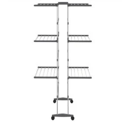 3-Tier Laundry Drying Rack With Wheels Silver 60x70x166 Cm -JIMMY Shop 3 Tier Laundry Drying Rack with Wheels Silver 60x70x166 cm 514616 3