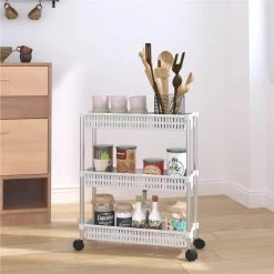 3-Tier Storage Trolley Silver And White Aluminium