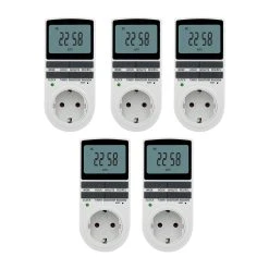 5PCS Digital Electric Timer Socket With 10 Configurable Programs, Large LCD Display, 3680W Back-Up Spare Battery - EU Plug