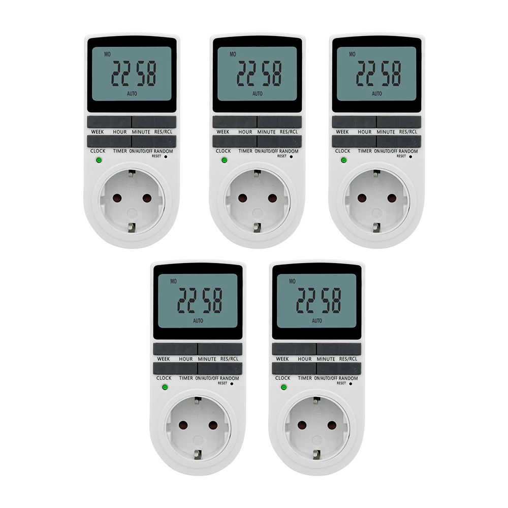 5PCS Digital Electric Timer Socket With 10 Configurable Programs, Large LCD Display, 3680W Back-Up Spare Battery - EU Plug 1 5PCS Digital Electric Timer Socket With 10 Configurable Programs, Large LCD Display, 3680W Back-Up Spare Battery - EU Plug