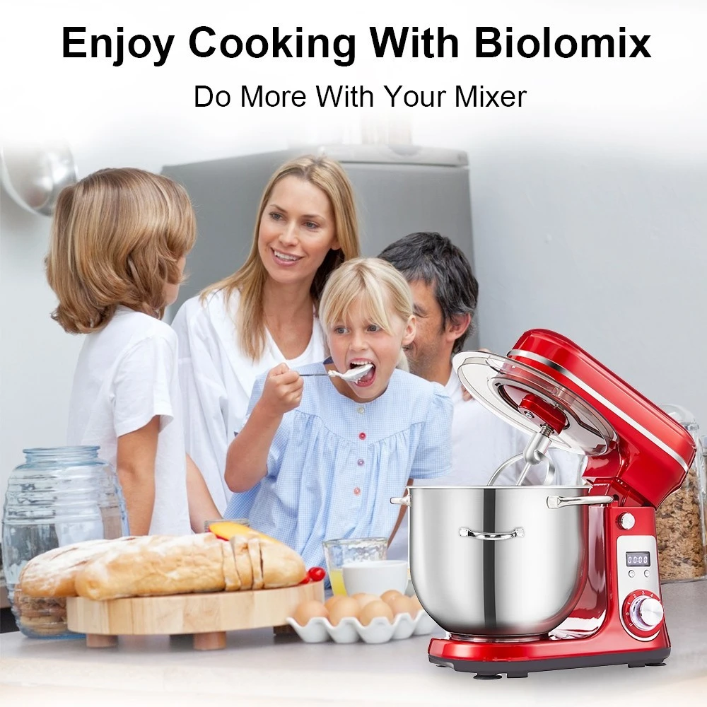 BioloMix BM601 1200W Kitchen Food Stand Mixer, Cream Egg Whisk, Cake Dough Kneader, 6L Capacity, Stainless Steel Bowl, 6-Speed, LED Display - Silver 5 BioloMix BM601 1200W Kitchen Food Stand Mixer, Cream Egg Whisk, Cake Dough Kneader, 6L Capacity, Stainless Steel Bowl, 6-Speed, LED Display - Silver - Image 5