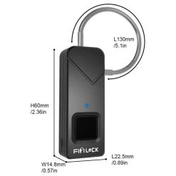 FIPILOCK FL-S2 Portable Smart Fingerprint Padlock Biometric Lock Keyless Anti-theft Universal Security Lock USB Rechargeable IP65 Waterproof Long Standby - Black -JIMMY Shop FIPILOCK FL S2 Portable Smart Fingerprint Padlock Black 900848