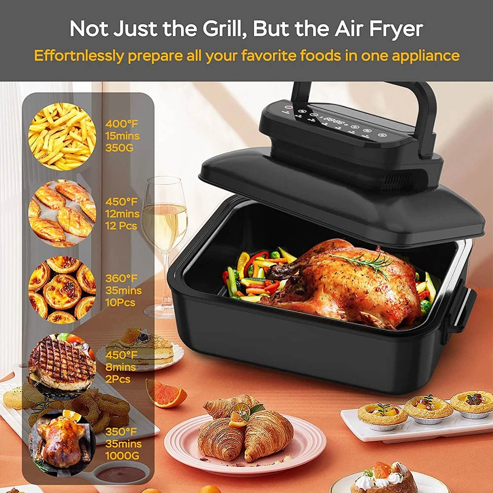 Geek Chef GFG06 7 In 1 Air Fryer Electric Indoor Grill Combo, 1500W Power, 6QT Capacity, Preset Function, Removable Non-Stick Plate, 60min Timer 3 Geek Chef GFG06 7 In 1 Air Fryer Electric Indoor Grill Combo, 1500W Power, 6QT Capacity, Preset Function, Removable Non-Stick Plate, 60min Timer - Image 3