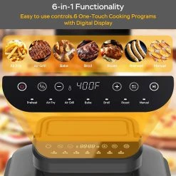 Geek Chef GFG06 7 In 1 Air Fryer Electric Indoor Grill Combo, 1500W Power, 6QT Capacity, Preset Function, Removable Non-Stick Plate, 60min Timer 9 Geek Chef GFG06 7 In 1 Air Fryer Electric Indoor Grill Combo, 1500W Power, 6QT Capacity, Preset Function, Removable Non-Stick Plate, 60min Timer -JIMMY Shop Geek Chef GFG06 7 In 1 Air Fryer Electric Indoor Grill Combo 519103 3