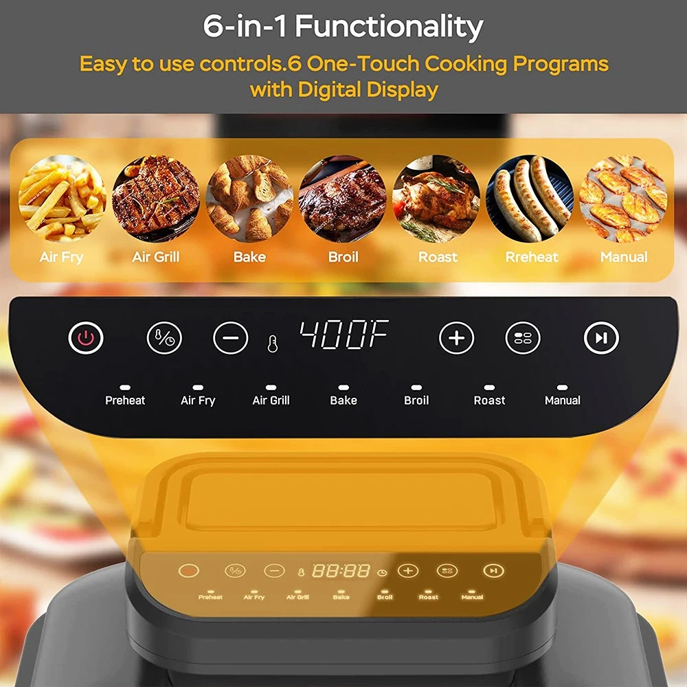 Geek Chef GFG06 7 In 1 Air Fryer Electric Indoor Grill Combo, 1500W Power, 6QT Capacity, Preset Function, Removable Non-Stick Plate, 60min Timer 4 Geek Chef GFG06 7 In 1 Air Fryer Electric Indoor Grill Combo, 1500W Power, 6QT Capacity, Preset Function, Removable Non-Stick Plate, 60min Timer - Image 4
