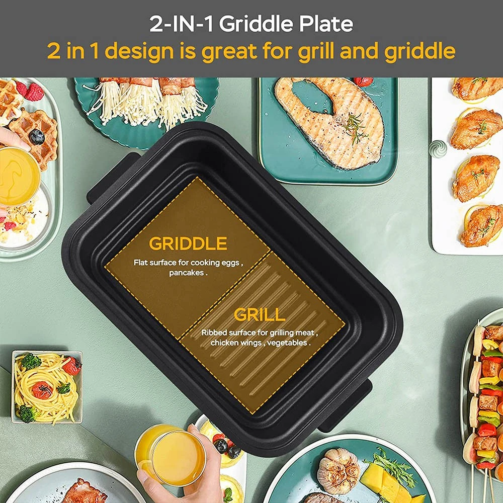 Geek Chef GFG06 7 In 1 Air Fryer Electric Indoor Grill Combo, 1500W Power, 6QT Capacity, Preset Function, Removable Non-Stick Plate, 60min Timer 5 Geek Chef GFG06 7 In 1 Air Fryer Electric Indoor Grill Combo, 1500W Power, 6QT Capacity, Preset Function, Removable Non-Stick Plate, 60min Timer - Image 5