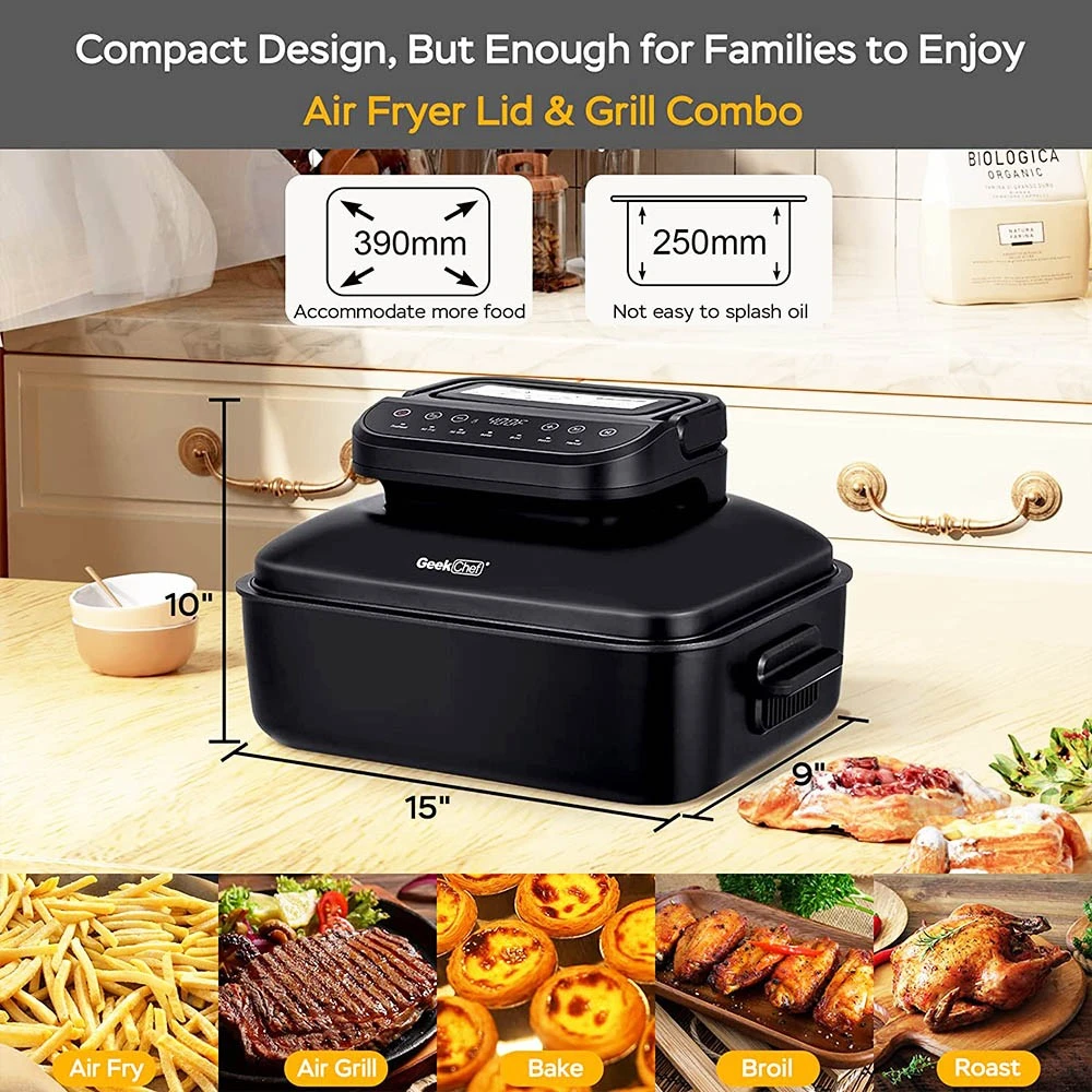 Geek Chef GFG06 7 In 1 Air Fryer Electric Indoor Grill Combo, 1500W Power, 6QT Capacity, Preset Function, Removable Non-Stick Plate, 60min Timer 6 Geek Chef GFG06 7 In 1 Air Fryer Electric Indoor Grill Combo, 1500W Power, 6QT Capacity, Preset Function, Removable Non-Stick Plate, 60min Timer - Image 6