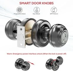 Geek Chef GeekTale K01-01 Smart Door Knob, Biometric Fingerprint Door Lock, App Control, Emergency Backup Keys - Black -JIMMY Shop Geek Chef GeekTale K01 01 Smart Fingerprint Door Knob Black 519133 5