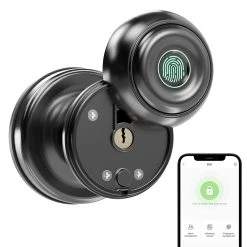Geek Chef GeekTale K01-01 Smart Door Knob, Biometric Fingerprint Door Lock, App Control, Emergency Backup Keys - Black