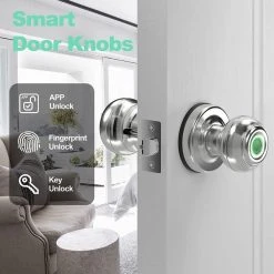 Geek Chef GeekTale K01-05 Smart Door Knob, Biometric Fingerprint Door Lock, App Control, Emergency Backup Keys - Silver -JIMMY Shop Geek Chef GeekTale K01 05 Smart Fingerprint Door Knob Silver 519132 2