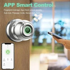 Geek Chef GeekTale K01-05 Smart Door Knob, Biometric Fingerprint Door Lock, App Control, Emergency Backup Keys - Silver -JIMMY Shop Geek Chef GeekTale K01 05 Smart Fingerprint Door Knob Silver 519280 4