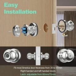 Geek Chef GeekTale K01-05 Smart Door Knob, Biometric Fingerprint Door Lock, App Control, Emergency Backup Keys - Silver -JIMMY Shop Geek Chef GeekTale K01 05 Smart Fingerprint Door Knob Silver 519280 5