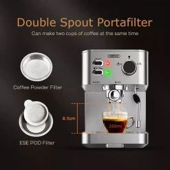HiBREW H10 1050W Coffee Maker, 20 Bar Semi-Auto Coffee Machine, ESE Pod/Ground Coffee Espresso Maker, 1.5L Capacity 7 HiBREW H10 1050W Coffee Maker, 20 Bar Semi-Auto Coffee Machine, ESE Pod/Ground Coffee Espresso Maker, 1.5L Capacity -JIMMY Shop HiBREW H10 1050W Coffee Maker without Latte Cup 508690 2
