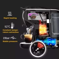 HiBREW H1A 1450W Espresso Coffee Machine, 19 Bar Extraction, Hot/Cold 4-in-1 Multiple Capsule Coffee Maker - Black -JIMMY Shop HiBREW H1A 1450W Espresso Coffee Machine Black 508855 2