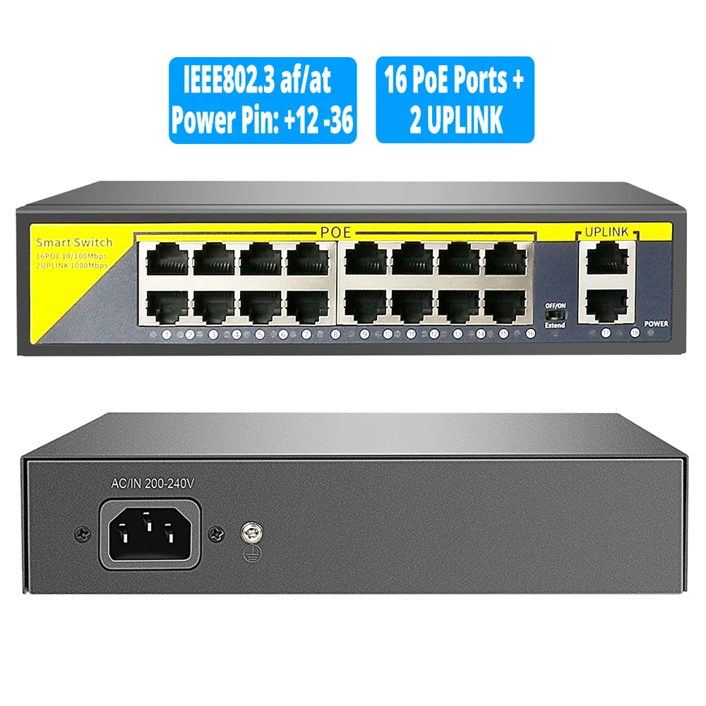 Hiseeu 48V 16 Ports POE Switch Ethernet 10/100Mbps IEEE 802.3 Af/at For IP Camera/CCTV Security Camera System 2 Hiseeu 48V 16 Ports POE Switch Ethernet 10/100Mbps IEEE 802.3 Af/at For IP Camera/CCTV Security Camera System - Image 2