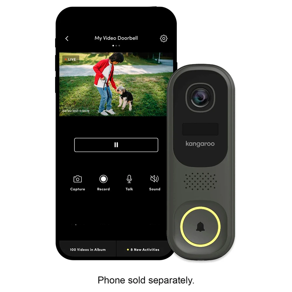 Kangaroo B0010 Smart WiFi Camera Doorbell With Chime, Color Night Vision, Two-Way Talk, On-demand Livestream, Rechargeable Batteries Powered - Black 4 Kangaroo B0010 Smart WiFi Camera Doorbell With Chime, Color Night Vision, Two-Way Talk, On-demand Livestream, Rechargeable Batteries Powered - Black - Image 4