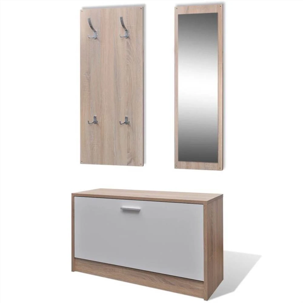 Oak And White 3-in-1 Wooden Shoe Cabinet Set 2 Oak And White 3-in-1 Wooden Shoe Cabinet Set - Image 2
