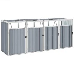 Quadruple Garbage Bin Shed Grey 286x81x121 Cm Steel