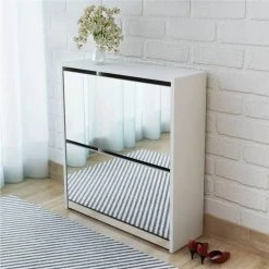Shoe Cabinet 2-Layer Mirror White 63x17x67 Cm