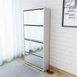 Shoe Cabinet 4-Layer Mirror White 63x17x134 Cm