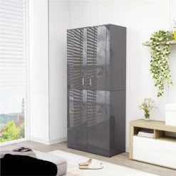 Shoe Cabinet High Gloss Grey 80x39x178 Cm Chipboard