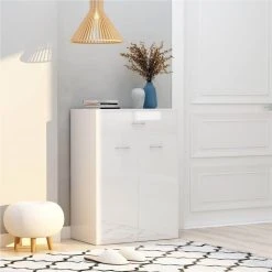Shoe Cabinet High Gloss White 60x35x84 Cm Chipboard