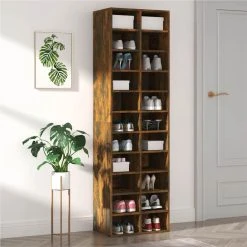 Shoe Cabinet Smoked Oak 54x34x183 Cm Engineered Wood