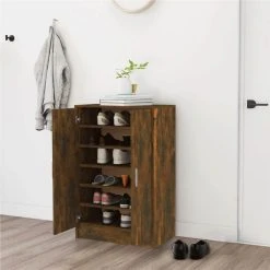 Shoe Cabinet Smoked Oak 60x35x92 Cm Engineered Wood