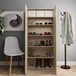 Shoe Cabinet Sonoma Oak 80x35.5x180 Cm Chipboard -JIMMY Shop Shoe Cabinet Sonoma Oak 80x35 5x180 cm Chipboard 433298 2