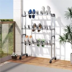 Shoe Rack With Wheels Silver 66x27x100 Cm