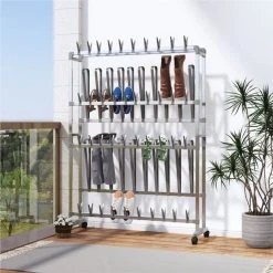 Shoe Rack With Wheels Silver 89x27x120 Cm