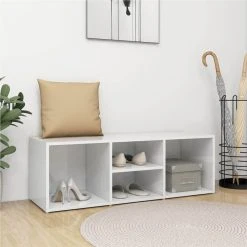 Shoe Storage Bench High Gloss White 105x35x35 Cm Chipboard