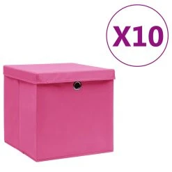Storage Boxes With Covers 10 Pcs 28x28x28 Cm Pink