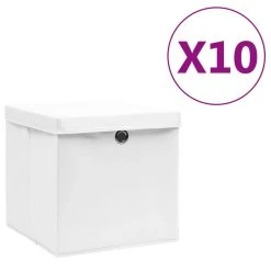 Storage Boxes With Covers 10 Pcs 28x28x28 Cm White