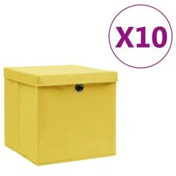 Storage Boxes With Covers 10 Pcs 28x28x28 Cm Yellow