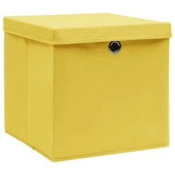 Storage Boxes With Covers 10 Pcs 28x28x28 Cm Yellow -JIMMY Shop Storage Boxes with Covers 10 pcs 28x28x28 cm Yellow 433224 2