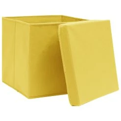Storage Boxes With Covers 10 Pcs 28x28x28 Cm Yellow -JIMMY Shop Storage Boxes with Covers 10 pcs 28x28x28 cm Yellow 433224 3