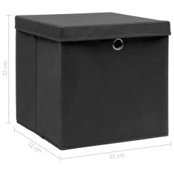 Storage Boxes With Lid 10 Pcs Black 32x32x32 Cm Fabric -JIMMY Shop Storage Boxes with Lid 10 pcs Black 32x32x32 cm Fabric 455711 5