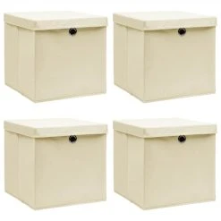Storage Boxes With Lid 4 Pcs Cream 32x32x32 Cm Fabric