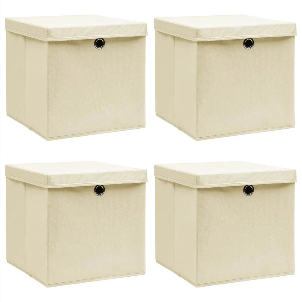 Storage Boxes With Lid 4 Pcs Cream 32x32x32 Cm Fabric 1 Storage Boxes With Lid 4 Pcs Cream 32x32x32 Cm Fabric
