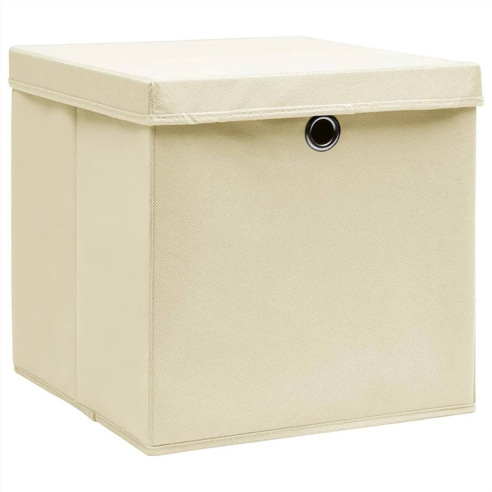 Storage Boxes With Lid 4 Pcs Cream 32x32x32 Cm Fabric 3 Storage Boxes With Lid 4 Pcs Cream 32x32x32 Cm Fabric - Image 3