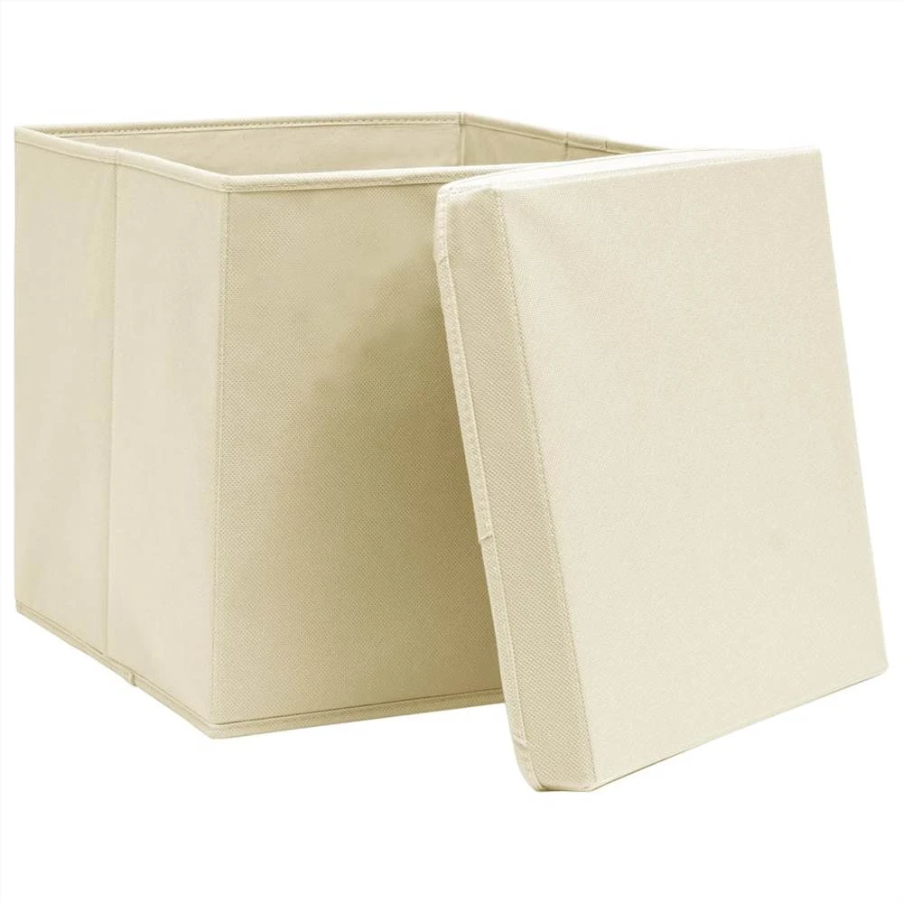 Storage Boxes With Lid 4 Pcs Cream 32x32x32 Cm Fabric 4 Storage Boxes With Lid 4 Pcs Cream 32x32x32 Cm Fabric - Image 4