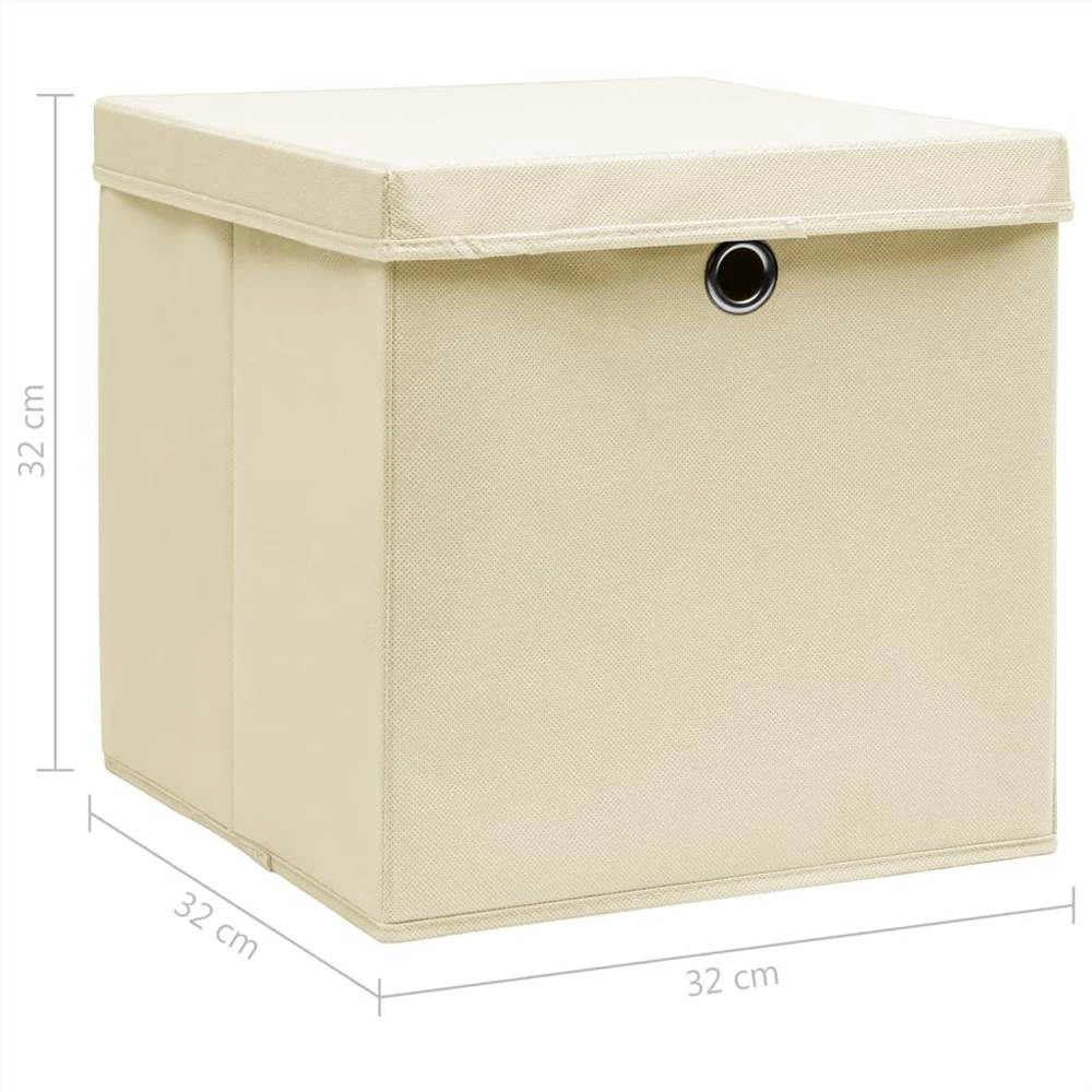 Storage Boxes With Lid 4 Pcs Cream 32x32x32 Cm Fabric 6 Storage Boxes With Lid 4 Pcs Cream 32x32x32 Cm Fabric - Image 6
