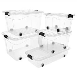 Storage Boxes With Wheels & Lids 2 Pcs Transparent 100 L -JIMMY Shop Storage Boxes with Wheels Lids 2 pcs Transparent 100 L 509405 3