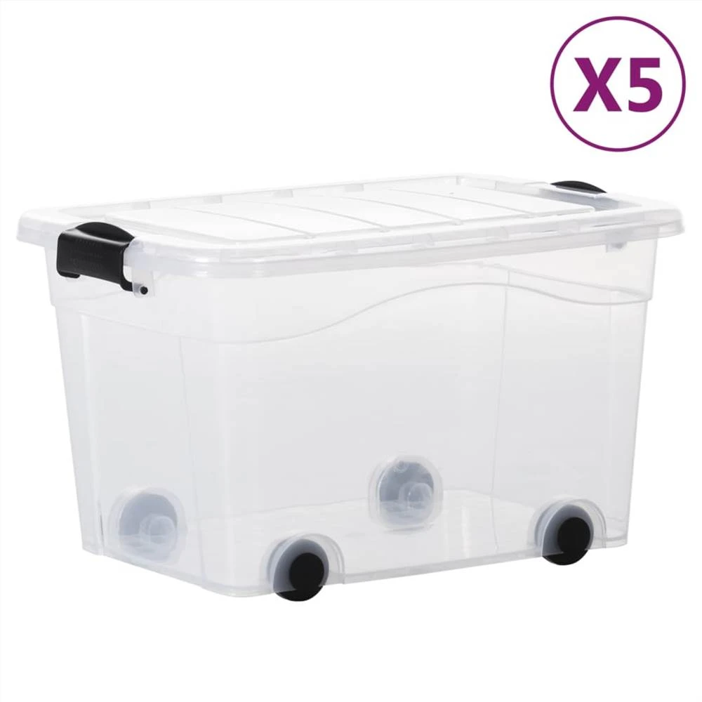 Storage Boxes With Wheels & Lids 5 Pcs Transparent 40 L 2 Storage Boxes With Wheels & Lids 5 Pcs Transparent 40 L - Image 2