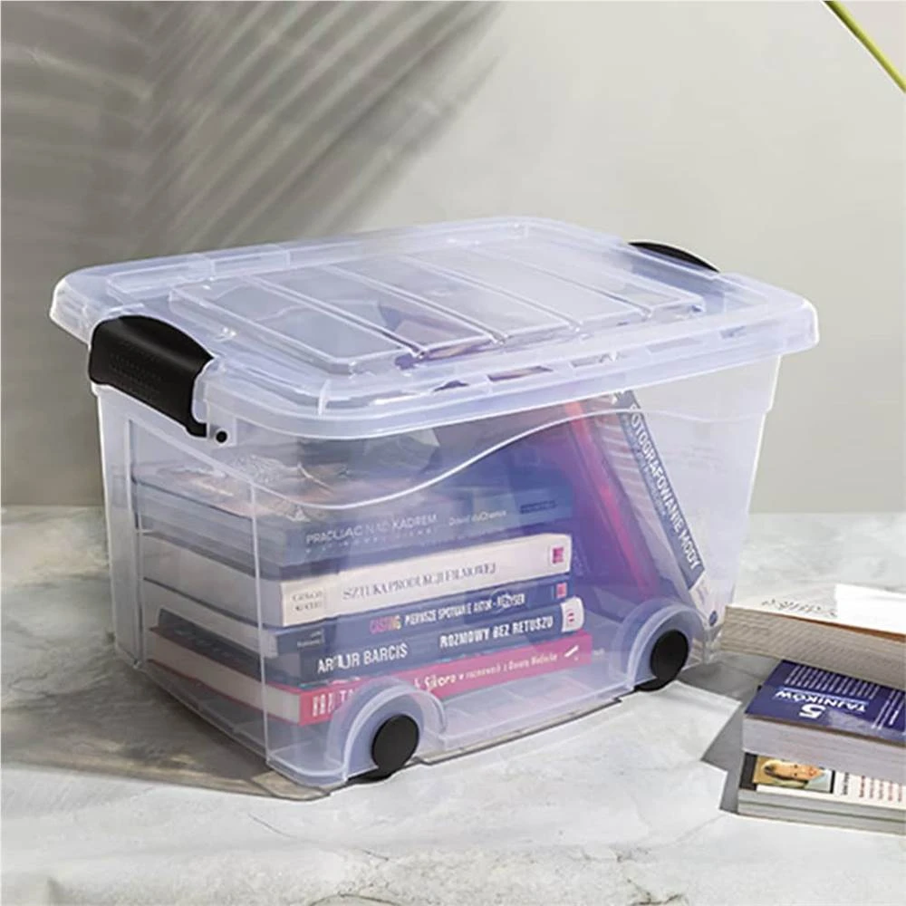Storage Boxes With Wheels & Lids 5 Pcs Transparent 40 L 3 Storage Boxes With Wheels & Lids 5 Pcs Transparent 40 L - Image 3