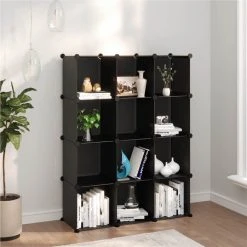 Storage Cube Organiser With 12 Cubes Black PP